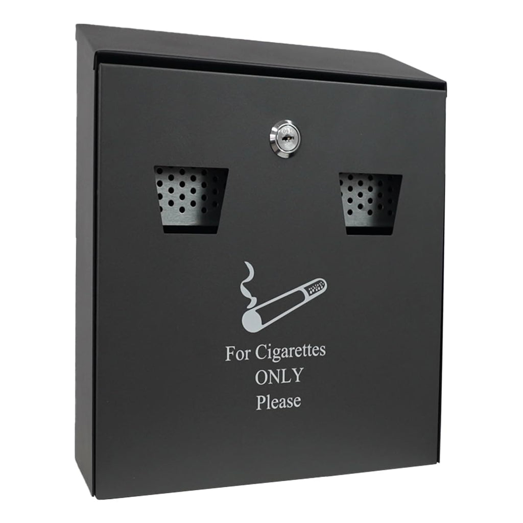 Ashtrays for Outside – Cigarette Bin Outdoor Wall Mounted 3.4L Ash Bin Cigarette Butt Smoking Box – Large Galvanised Steel Cigarette Tin for Garden, Pub – Ash Trays Outdoors – Grey/Black