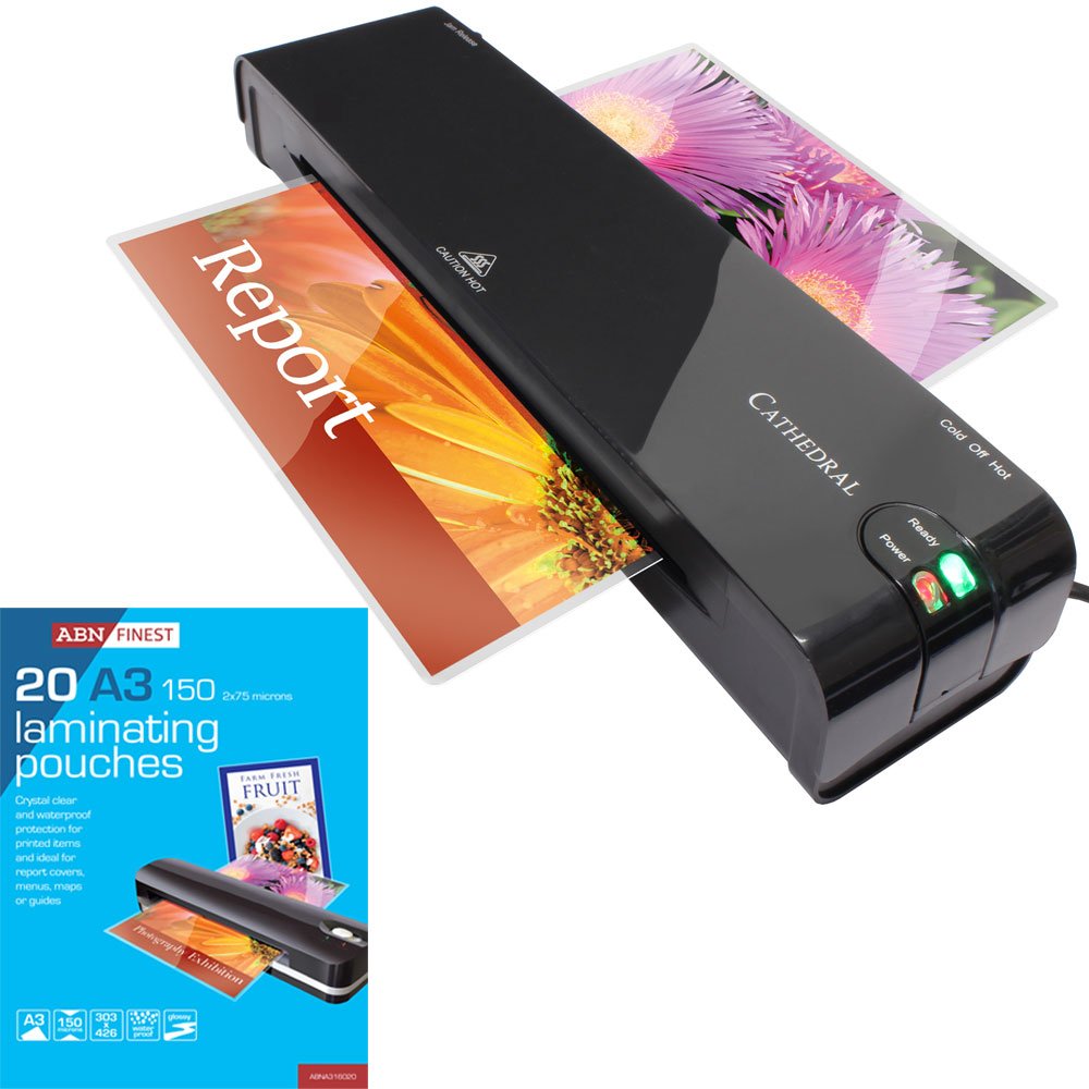 Cathedral A3 Laminator Laminating Machine LM300BK for Home and Office - with 25 ABN Pouches Sheets 150 Micron