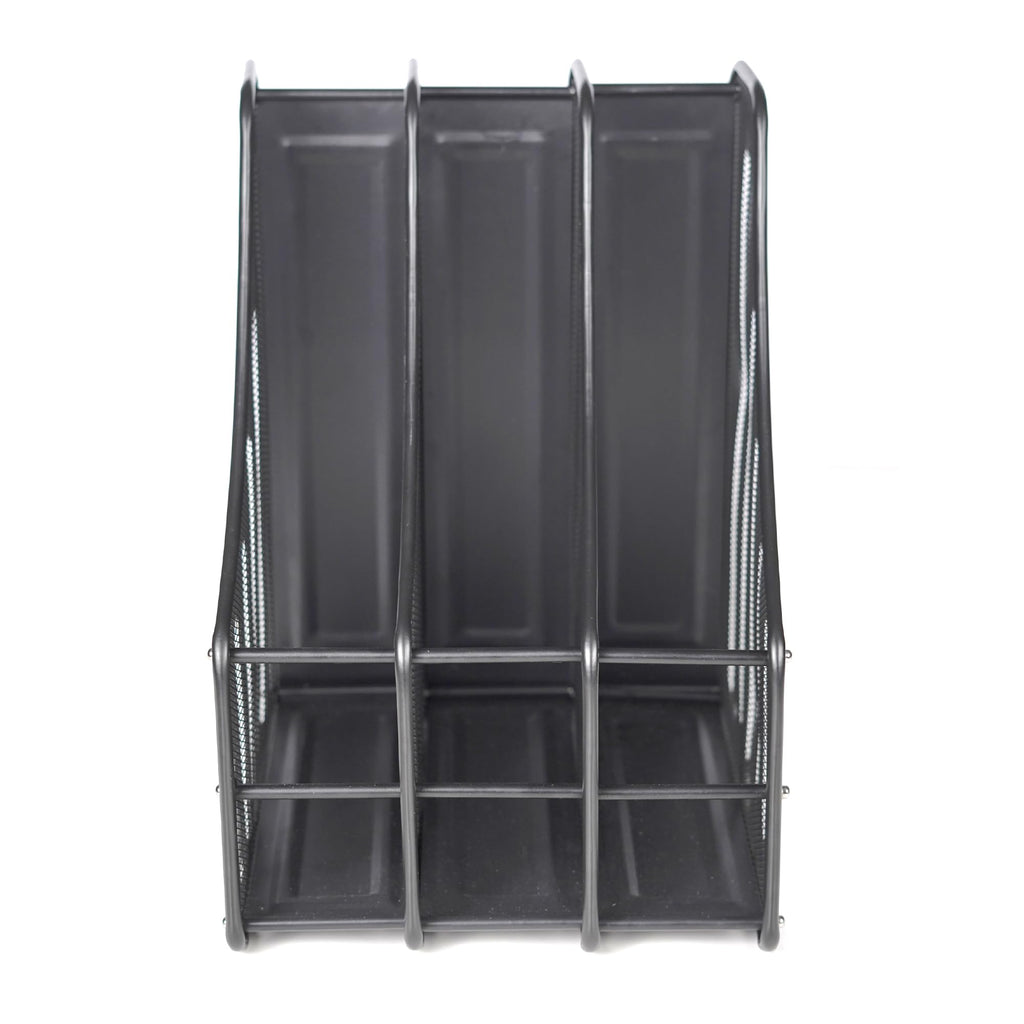 Magazine File Holder Desktop – 3 Section A4 Document Organiser, Metal Mesh, Black