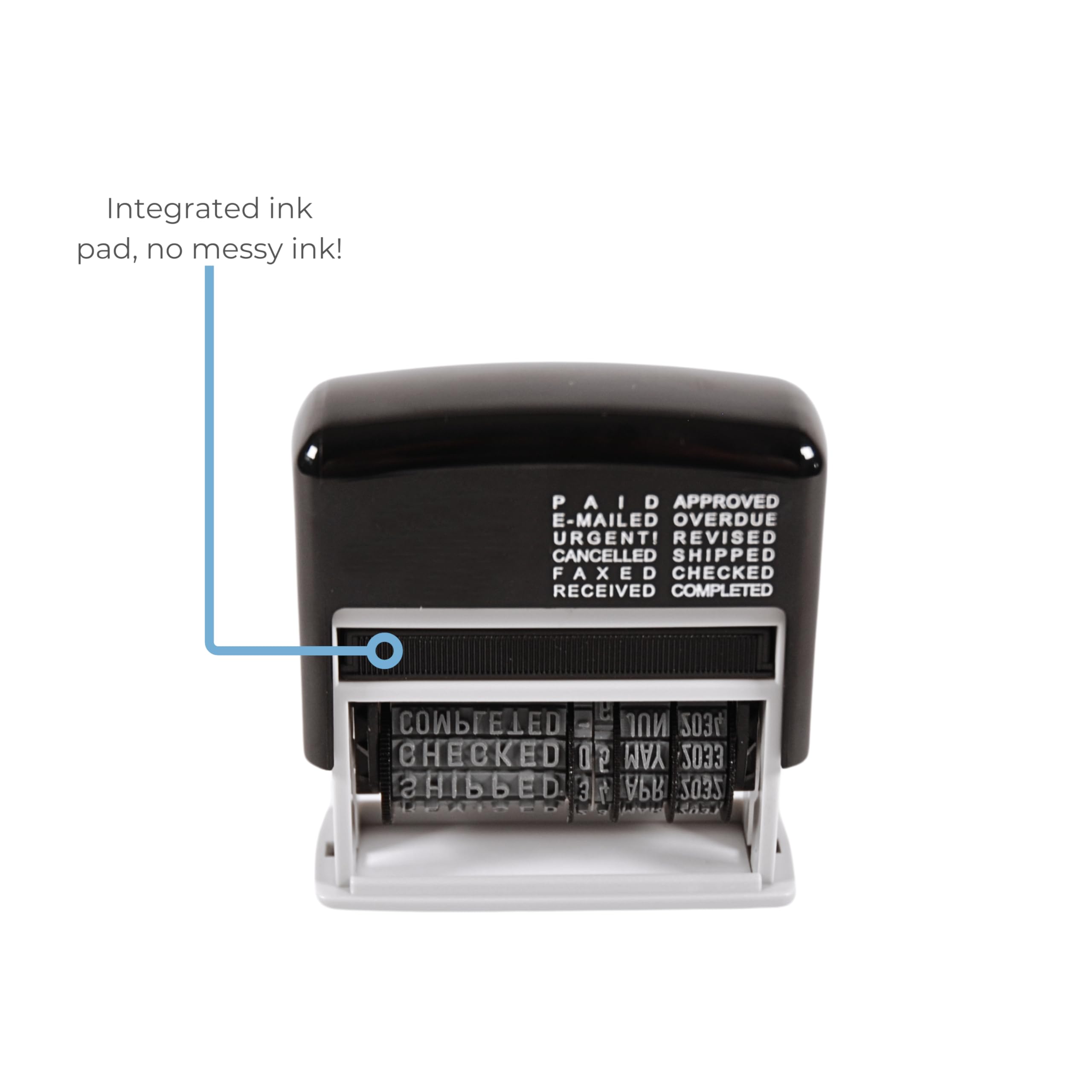 Cathedral 12-in-1 Self Inking Date Stamp - Date Stamp Plus 12 Phrases - Black