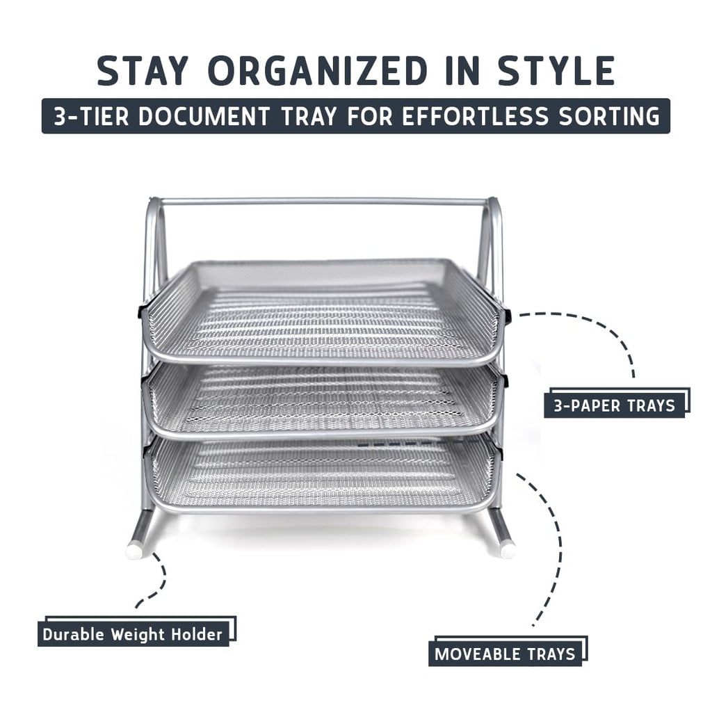 Mesh 3 Tier Office Filing Paper Letter Trays Stackable for Home & Office