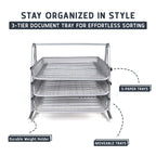 Mesh 3 Tier Office Filing Paper Letter Trays Stackable for Home & Office