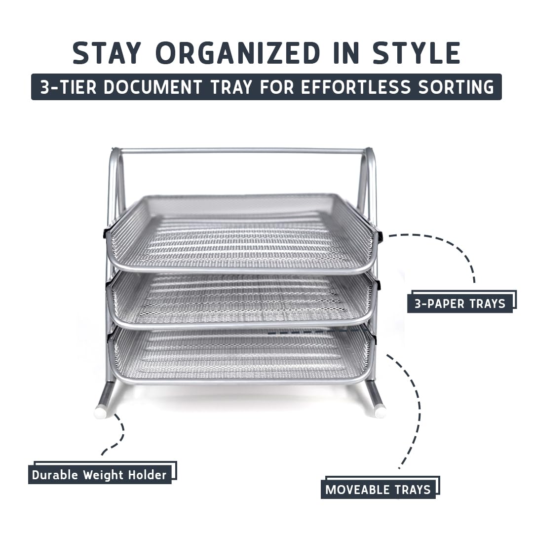 Mesh 3 Tier Office Filing Paper Letter Trays Stackable for Home & Office