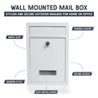 Wall Mounted Post Box – Lockable Outdoor Letterbox, Galvanised Steel, 32x22cm, Black & White