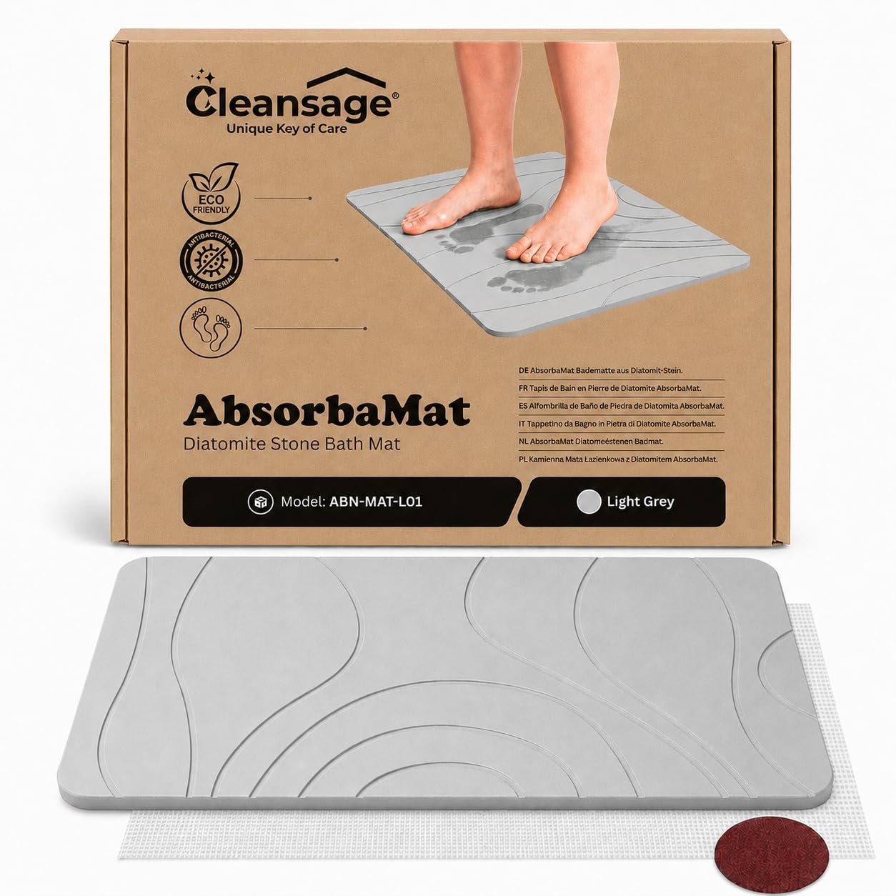 Cleansage® Diatomite Stone Bath Mat Quick Dry, Stone Drying Mat Kitchen Sink & Floor, Diatomaceous Earth Super Absorbent for Fast Drying Non-slip (Light Grey)