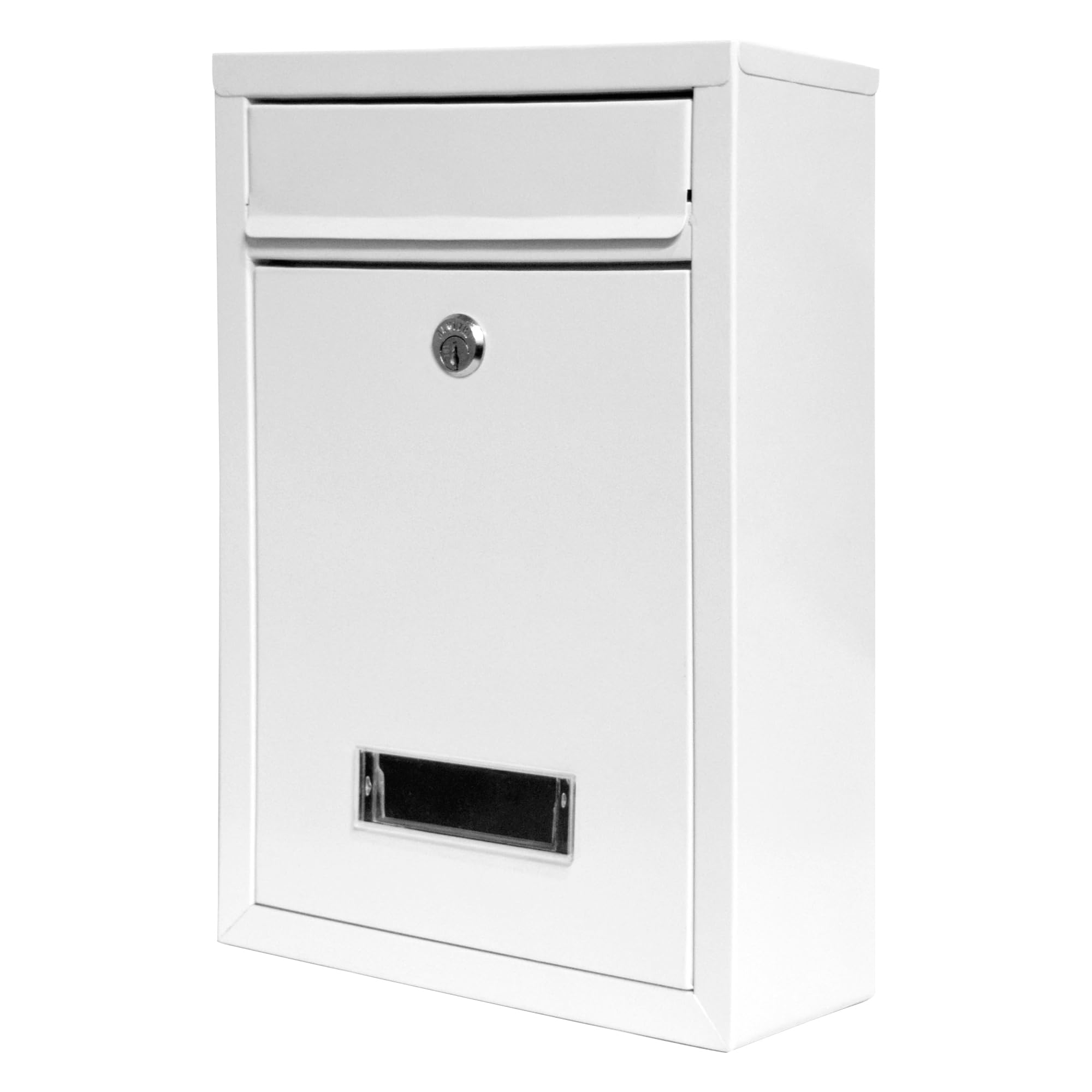 White External Mail Box Wall Mounted Outdoor Post Box Metal Letterbox for Outside Wall with Letter Collection Flap - Waterproof Galvanised Steel with Powder-Coated Finish - Mounting Accessories