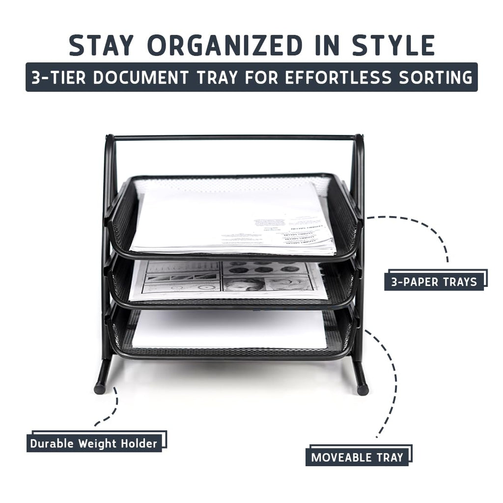 Mesh 3 Tier Office Filing Paper Letter Trays Stackable for Home & Office