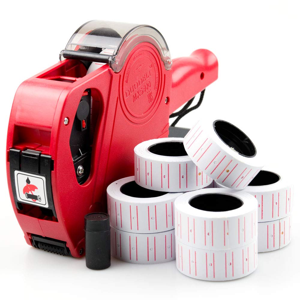 ABN Finest Price Tag Gun Pricing Tagging Gun Machine with 11000 Label Stickers Retail Shop Labeller Kit (Red)
