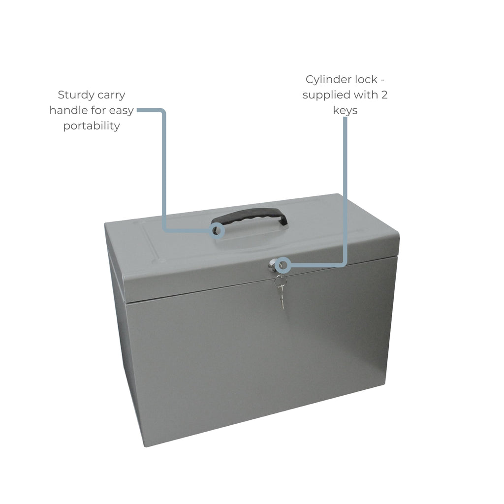 Cathedral A4+ (Foolscap) Steel File Box with Starter Pack of 5 Suspension Files - Grey