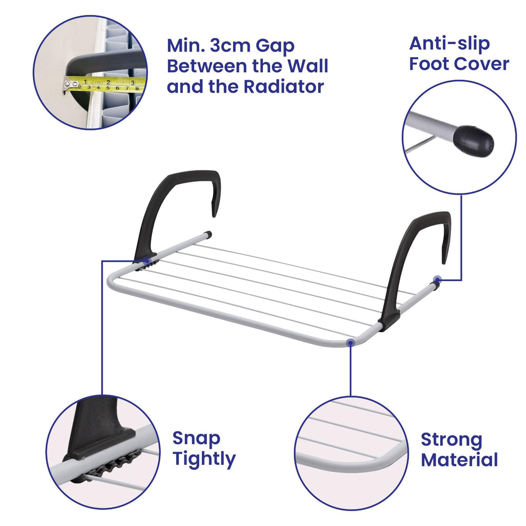 Over Radiator Clothes Airer – 5 Bar Drying Rack, Adjustable Arms, 33x52cm, Indoor & Outdoor