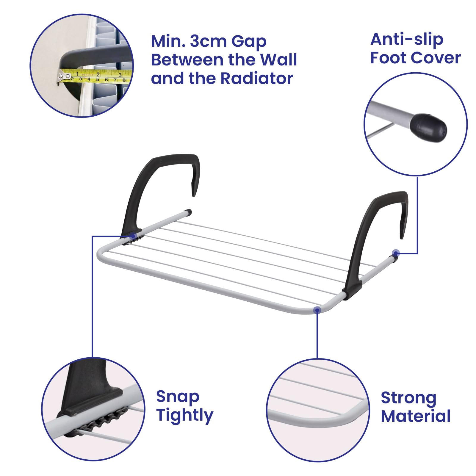 Over Radiator Clothes Airer – 5 Bar Drying Rack, Adjustable Arms, 33x52cm, Indoor & Outdoor