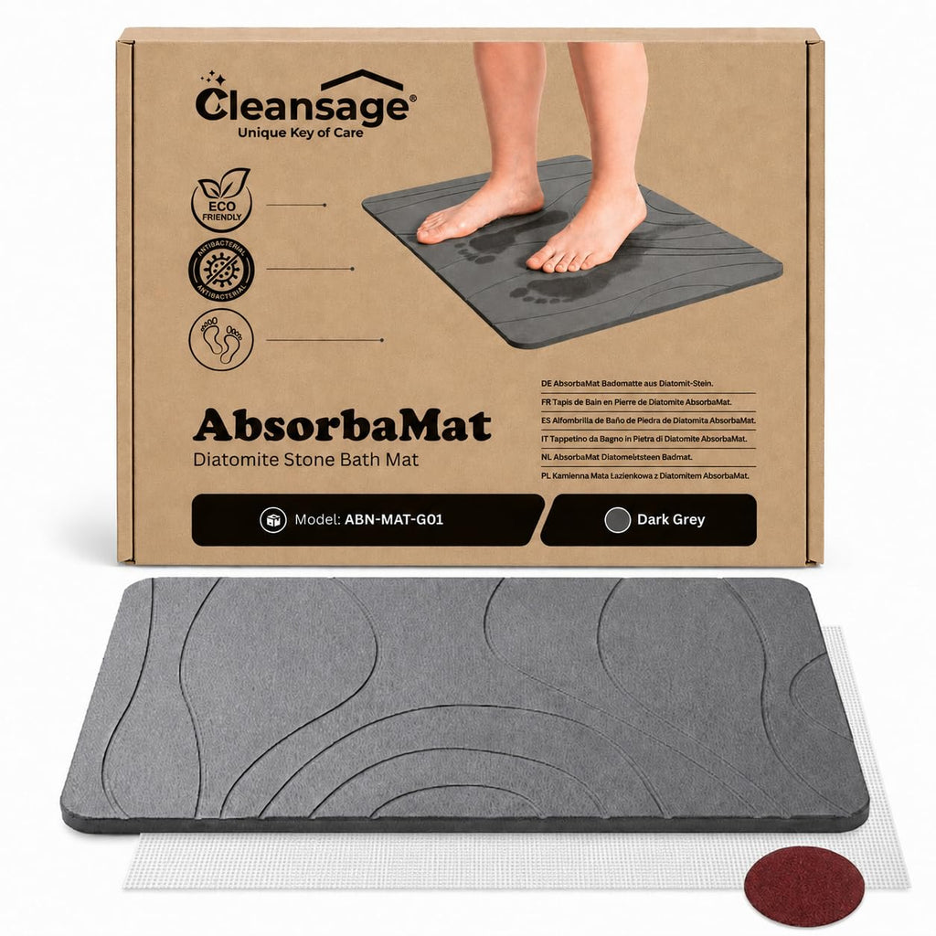 Cleansage® Diatomite Stone Bath Mat Quick Dry, Stone Drying Mat Kitchen Sink & Floor, Diatomaceous Earth Super Absorbent for Fast Drying Non-slip (Dark Grey)