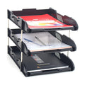 3-Tier Paper Tray - Stackable Desk Organiser Tray - Filing Trays for Letters, Paper, Documents, Magazines, Files - Detachable Frame, Stable Base, Easy Assembly - Desk Accessories - Black