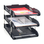 3-Tier Paper Tray - Stackable Desk Organiser Tray - Filing Trays for Letters, Paper, Documents, Magazines, Files - Detachable Frame, Stable Base, Easy Assembly - Desk Accessories - Black