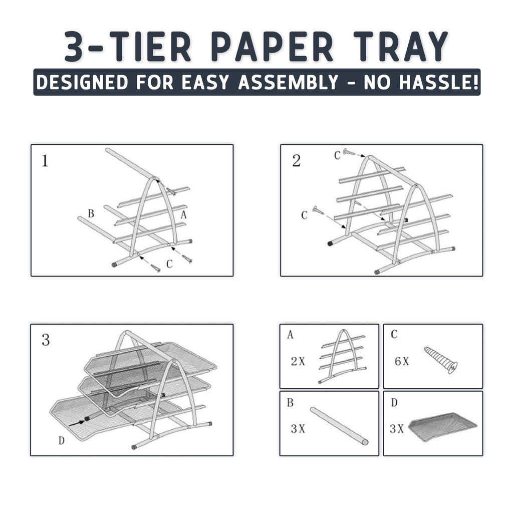 Mesh 3 Tier Office Filing Paper Letter Trays Stackable for Home & Office