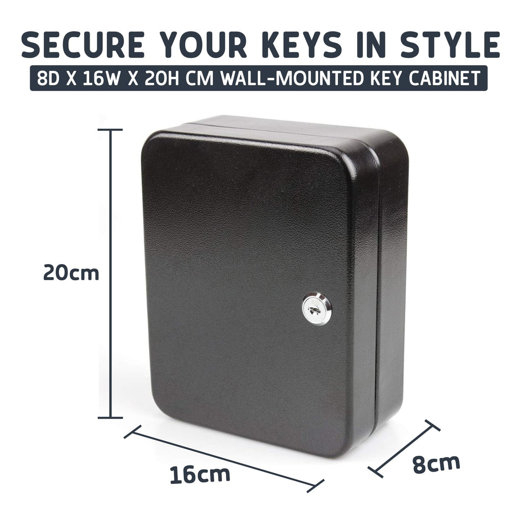 Key Cabinet Wall Mounted – Lockable 20 Hook Key Safe Box, Black