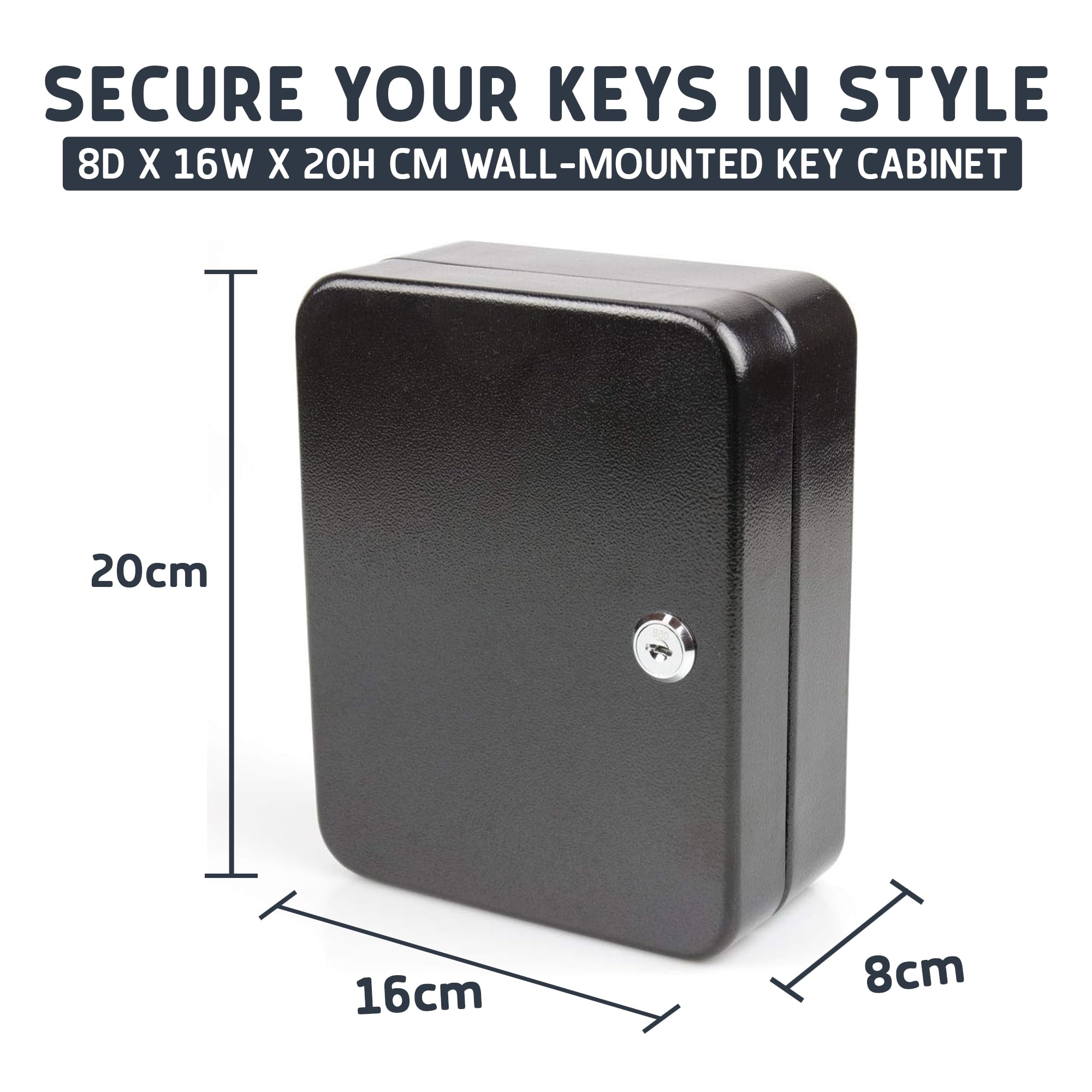 Key Cabinet Wall Mounted – Lockable 20 Hook Key Safe Box, Black