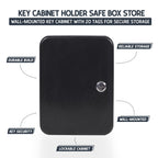 Key Cabinet Wall Mounted – Lockable 20 Hook Key Safe Box, Black