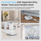 Spin Mop and Bucket Set with Clean & Dirty Water Separation, 360° Flat Head, 3 Microfibre Pads