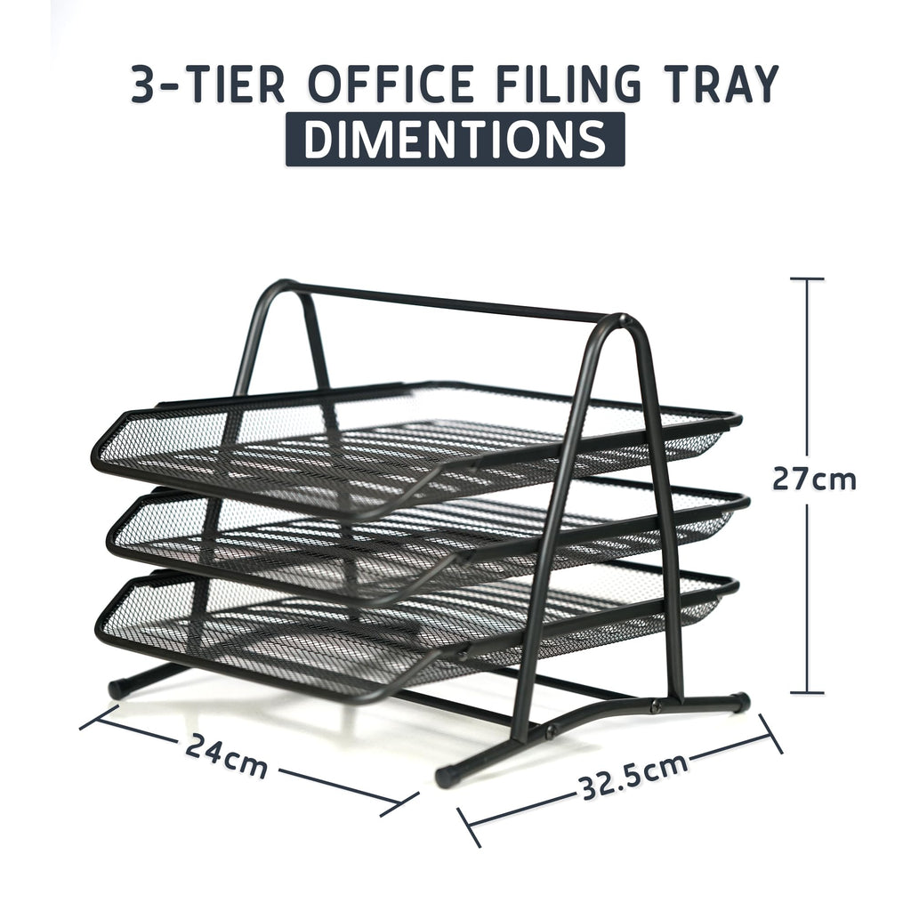 Mesh 3 Tier Office Filing Paper Letter Trays Stackable for Home & Office
