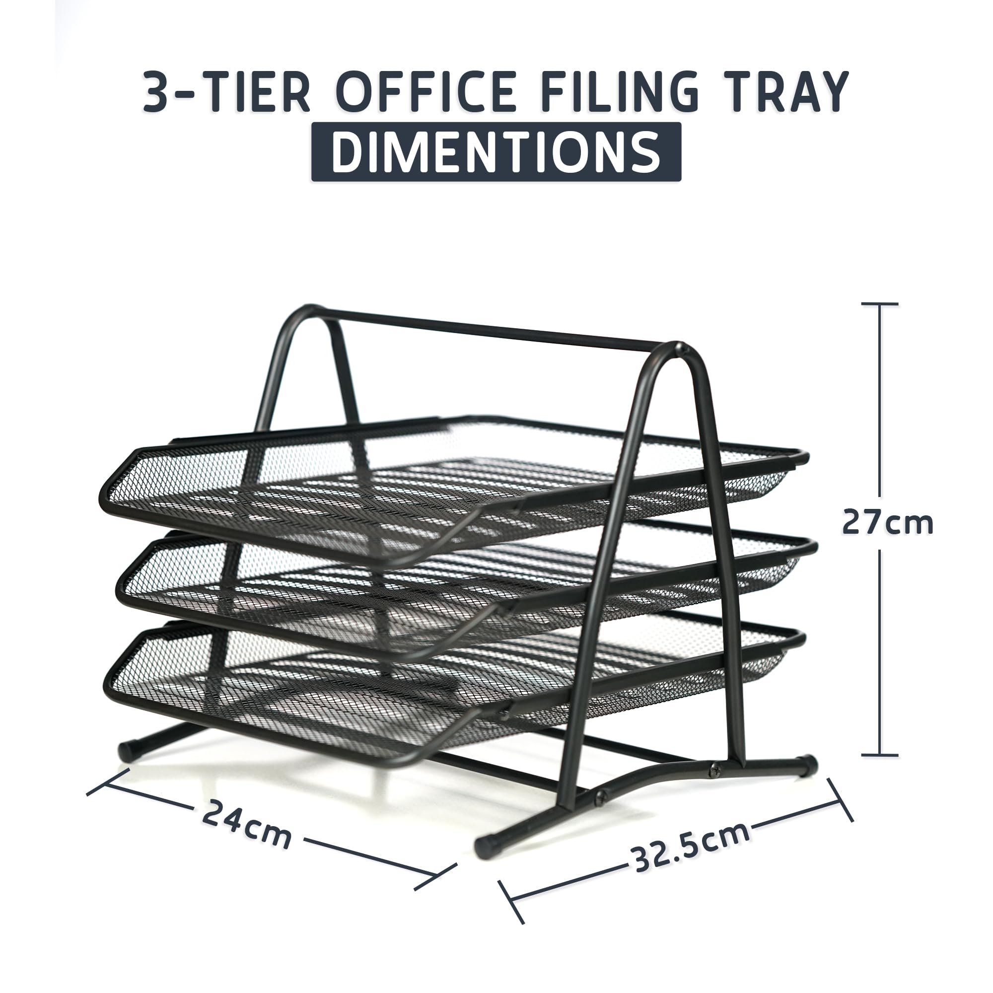 Mesh 3 Tier Office Filing Paper Letter Trays Stackable for Home & Office