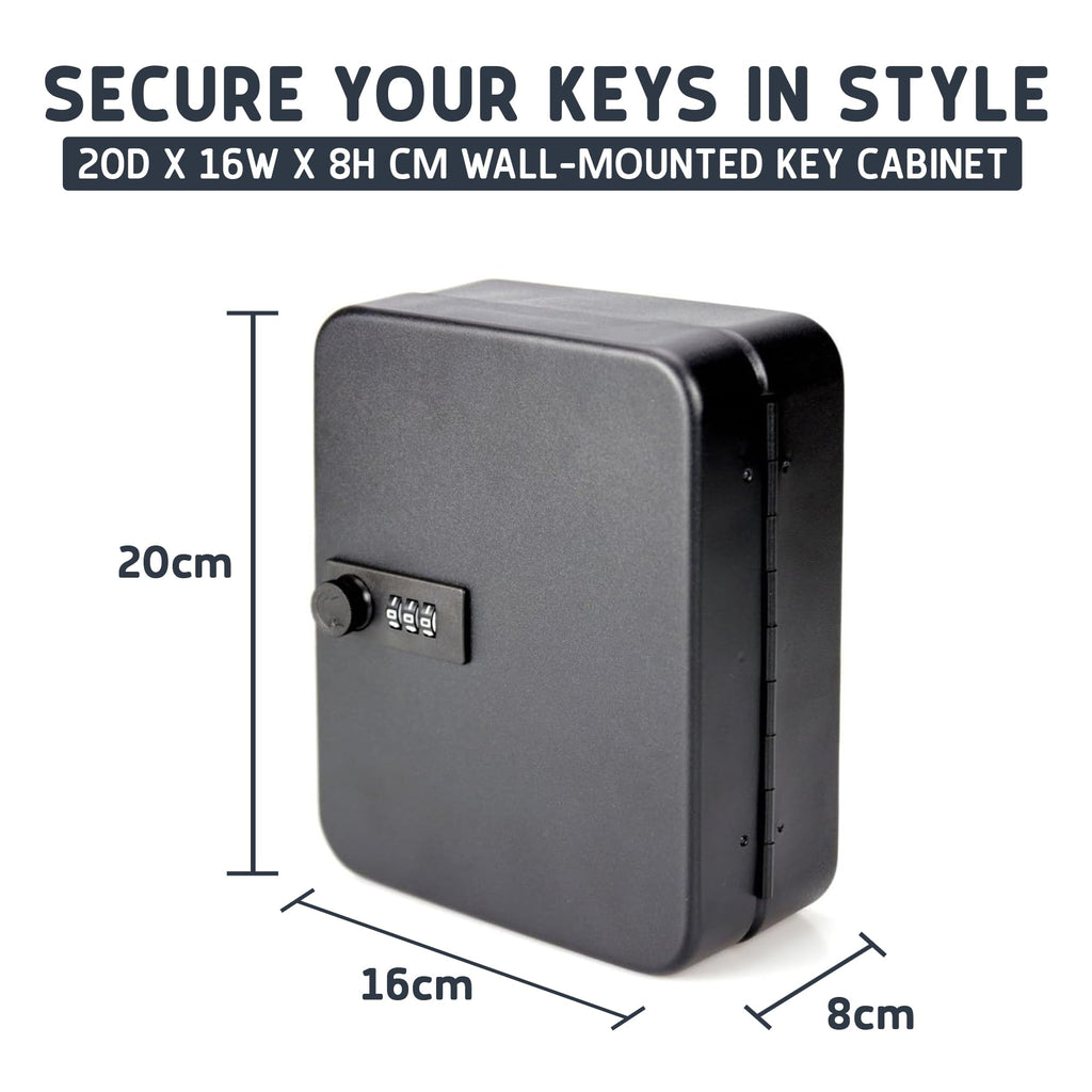 Combination Key Box Wall Mounted – 20 Hook Key Safe Cabinet, Black