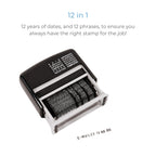Cathedral 12-in-1 Self Inking Date Stamp - Date Stamp Plus 12 Phrases - Black