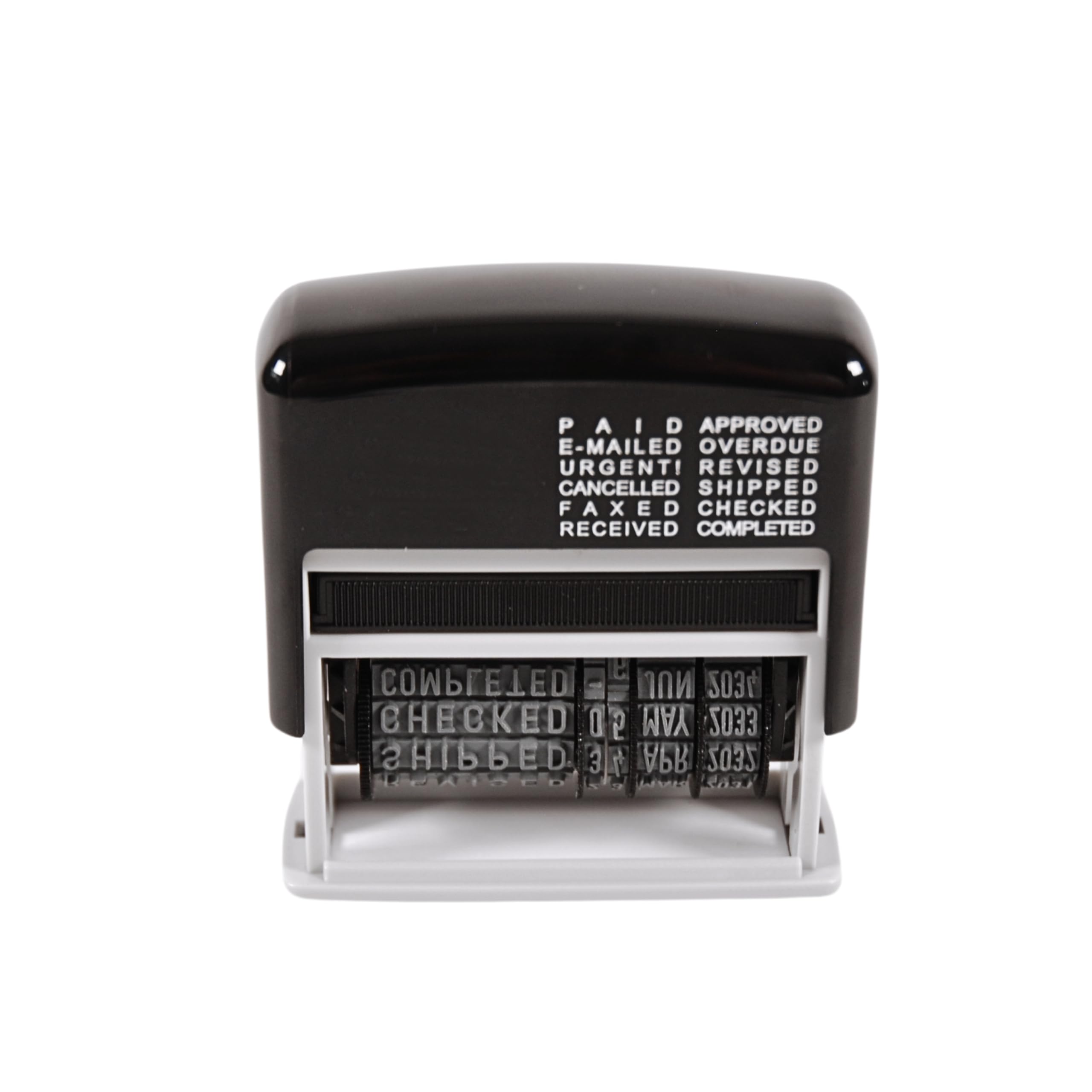 Cathedral 12-in-1 Self Inking Date Stamp, Black - Date Stamp Plus 12 Phrases - 3.8mm Character Height