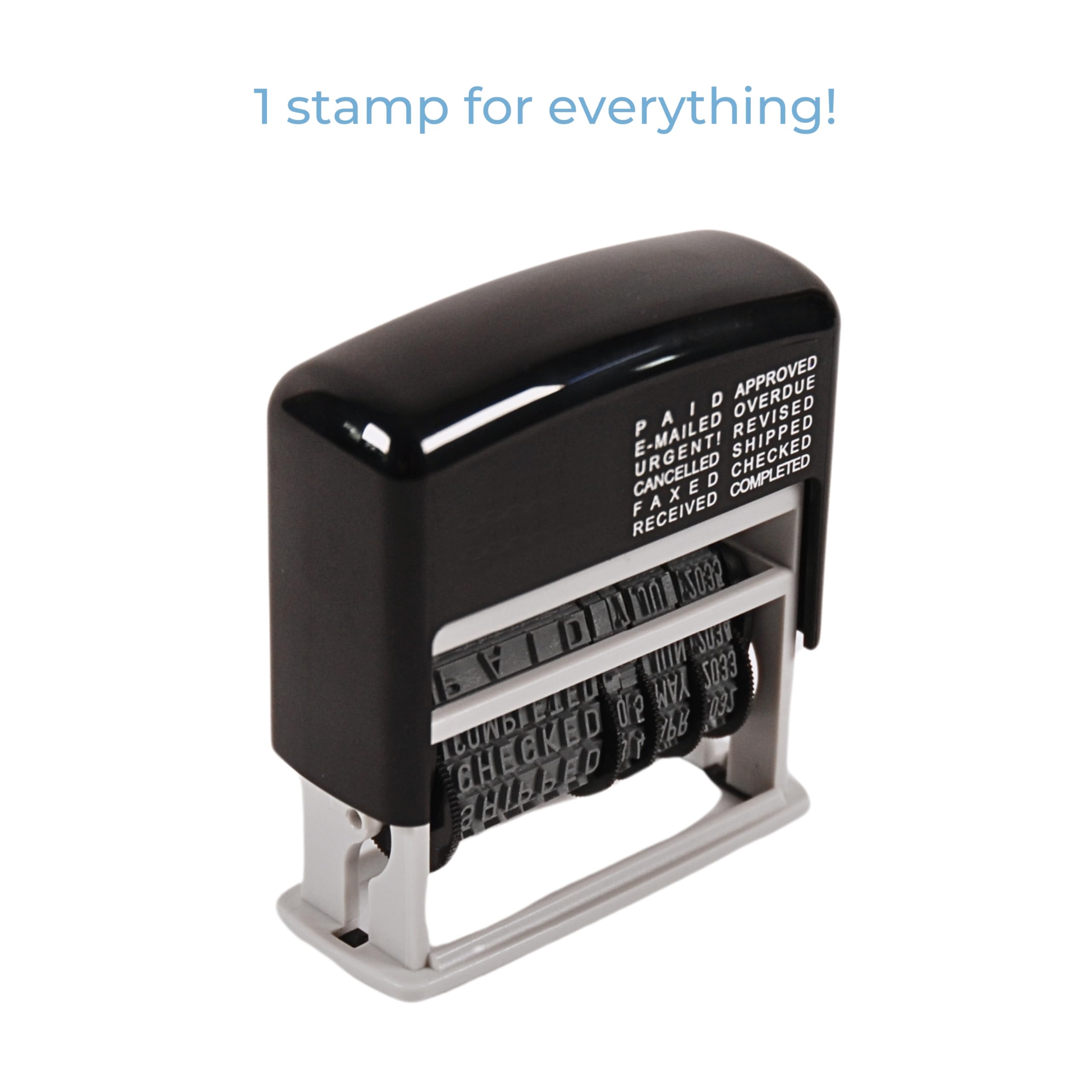Cathedral 12-in-1 Self Inking Date Stamp - Date Stamp Plus 12 Phrases - Black
