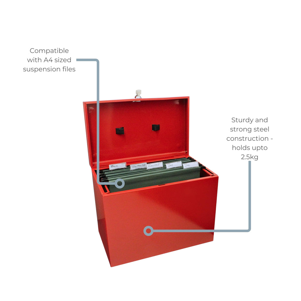 Cathedral A4 Steel File Box with Starter Pack of 5 Suspension Files - Red