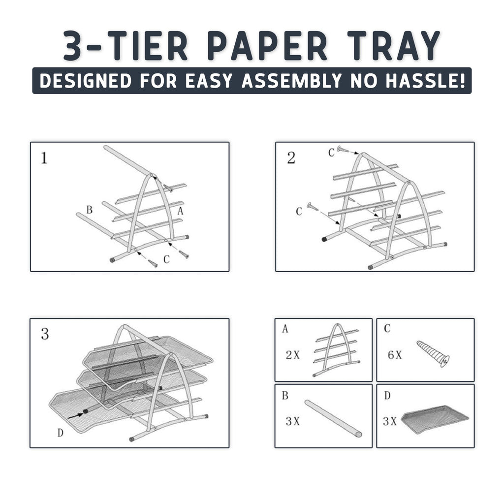 Mesh 3 Tier Office Filing Paper Letter Trays Stackable for Home & Office