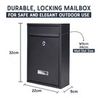 Wall Mounted Post Box – Lockable Outdoor Letterbox, Galvanised Steel, 32x22cm, Black & White