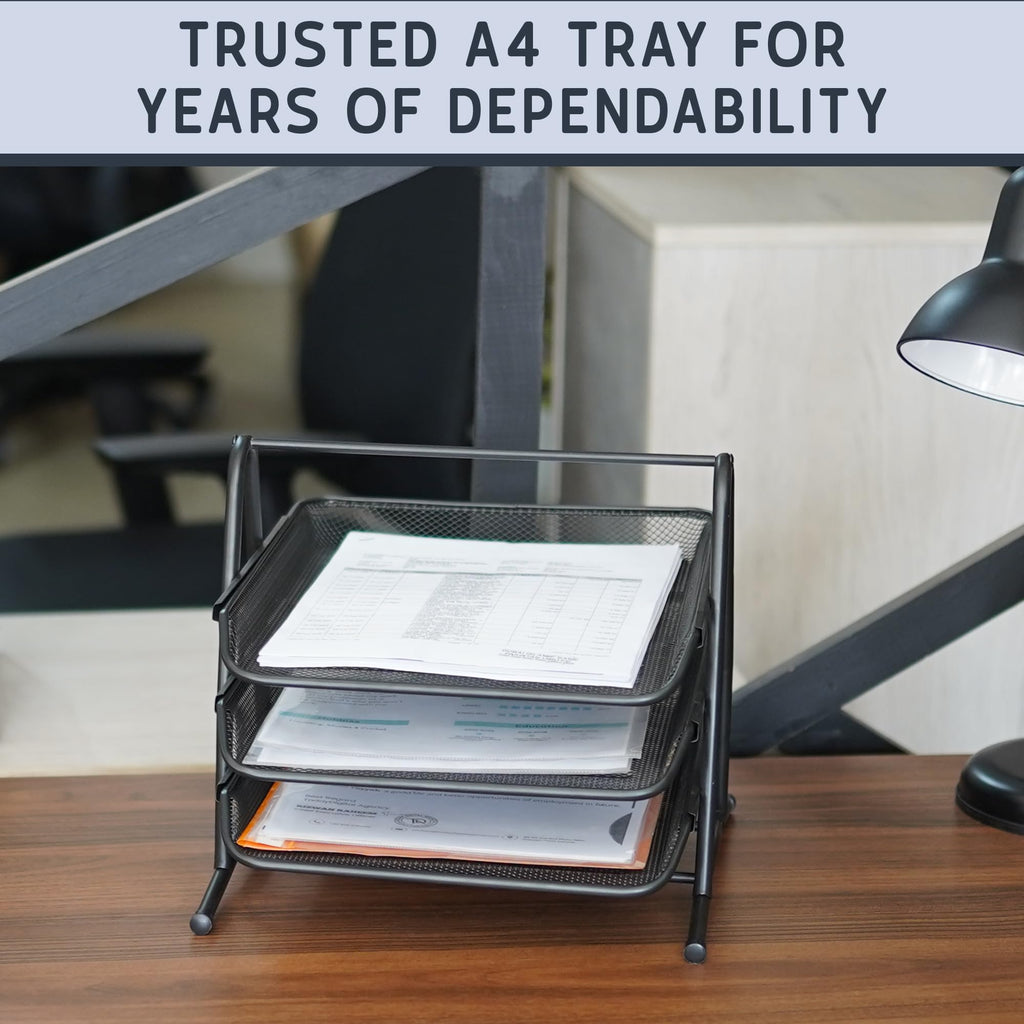 Mesh 3 Tier Office Filing Paper Letter Trays Stackable for Home & Office