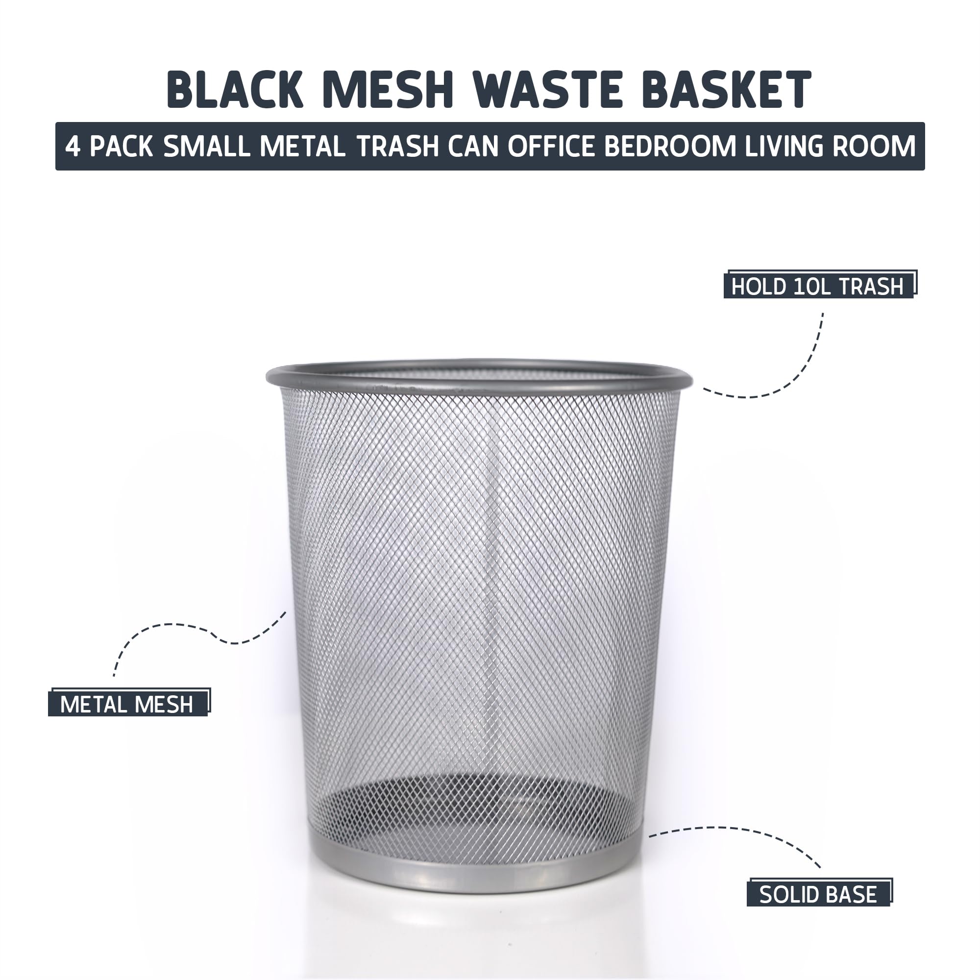 Paper Rubish Bin Waste Basket - Wire Mesh Trash Bin, Silver