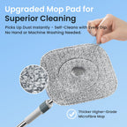 Spin Mop and Bucket Set with Clean & Dirty Water Separation, 360° Flat Head, 3 Microfibre Pads