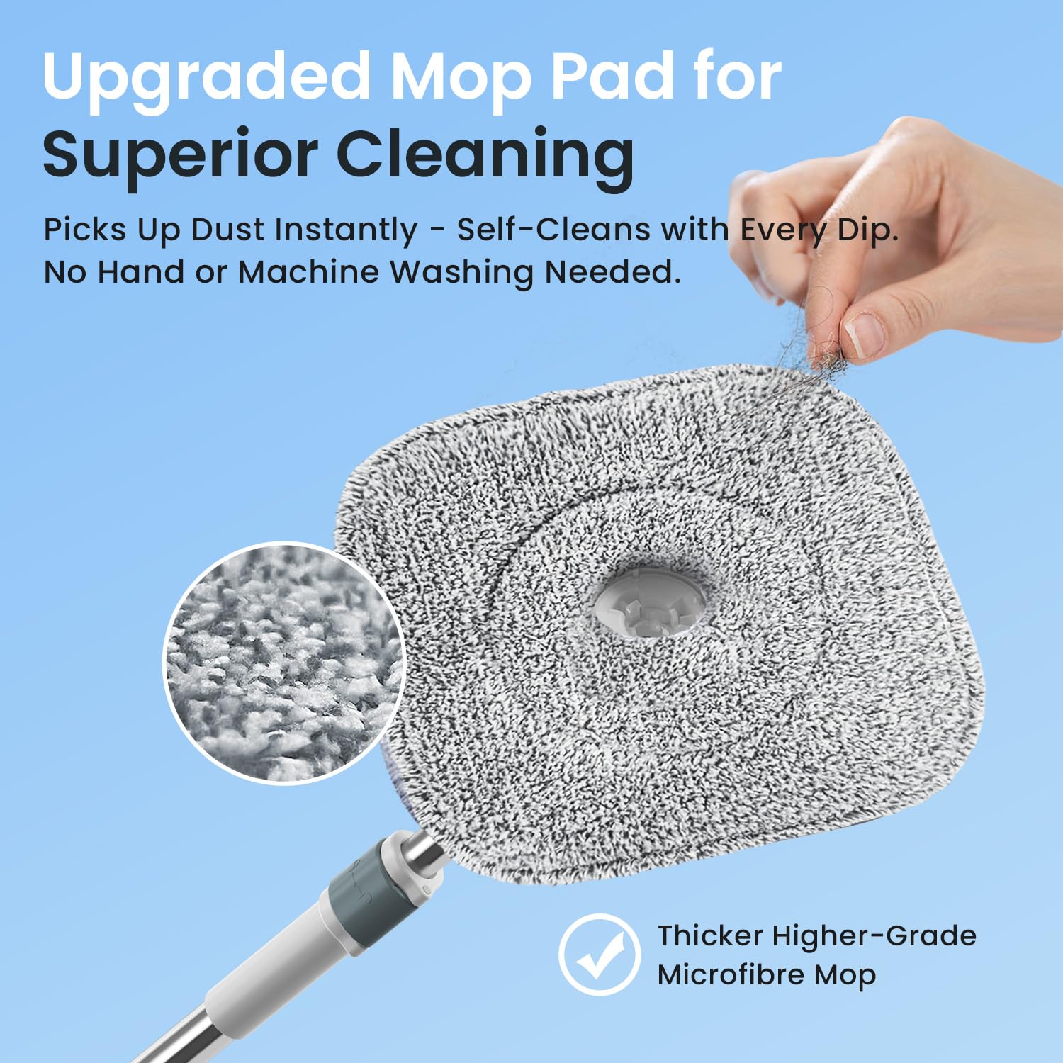 Spin Mop and Bucket Set with Clean & Dirty Water Separation, 360° Flat Head, 3 Microfibre Pads