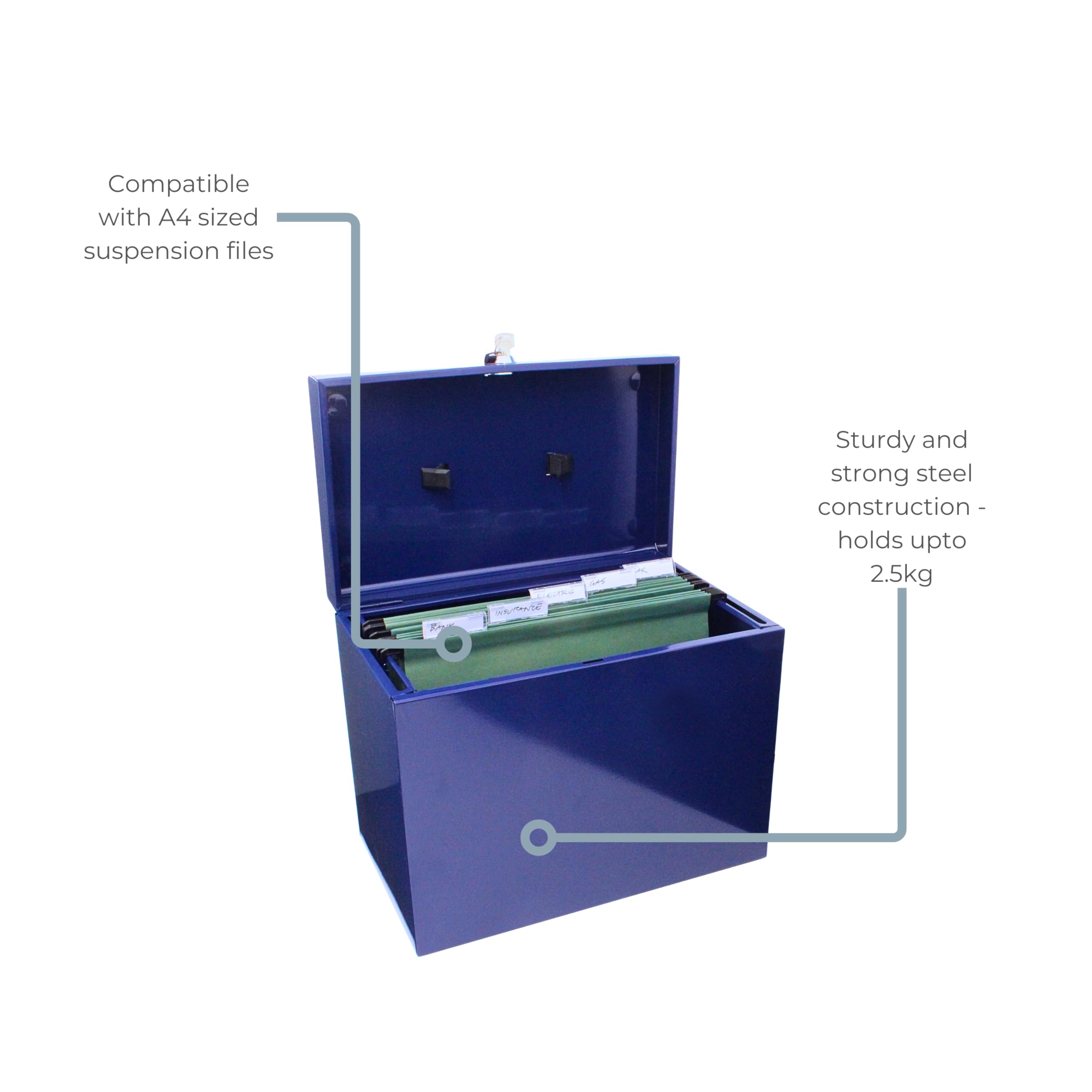 Cathedral A4 Steel File Box with Starter Pack of 5 Suspension Files - Blue