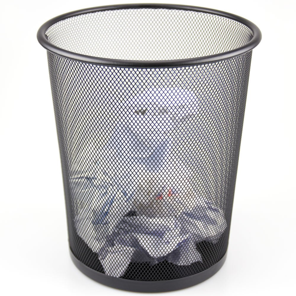 Black Mesh Waste Paper Rubbish Bin Metal Small for Office, Living Rooms, Bedrooms