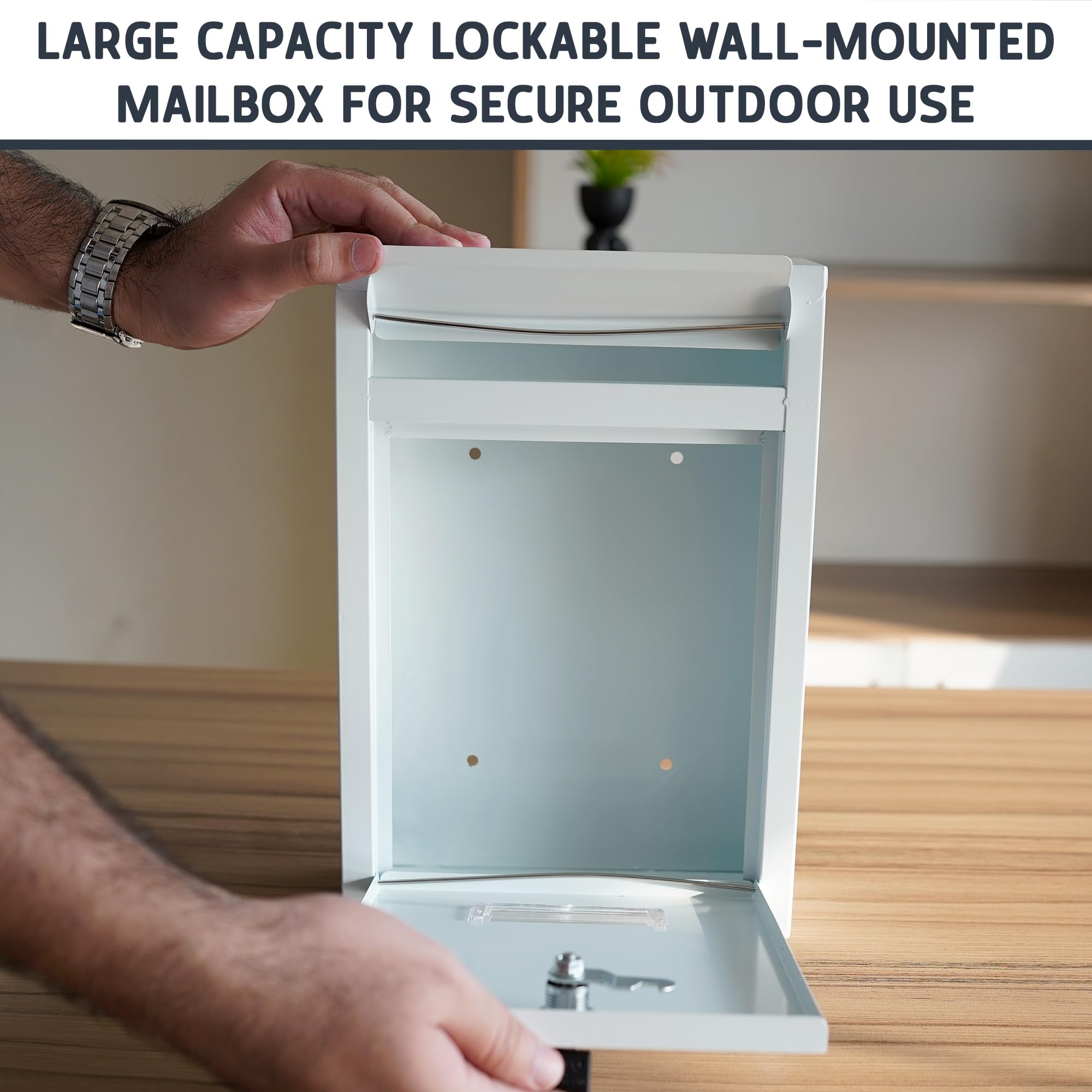 Wall Mounted Post Box – Lockable Outdoor Letterbox, Galvanised Steel, 32x22cm, Black & White
