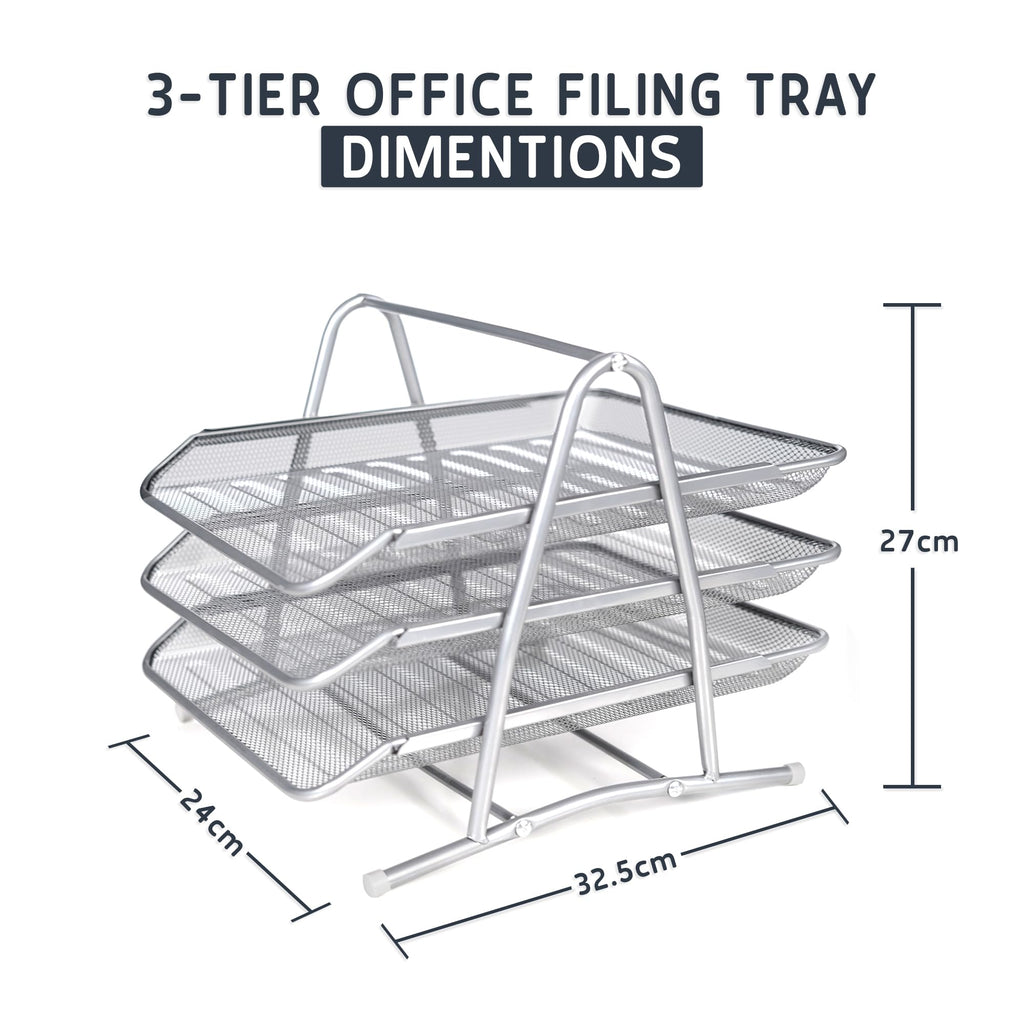 Mesh 3 Tier Office Filing Paper Letter Trays Stackable for Home & Office