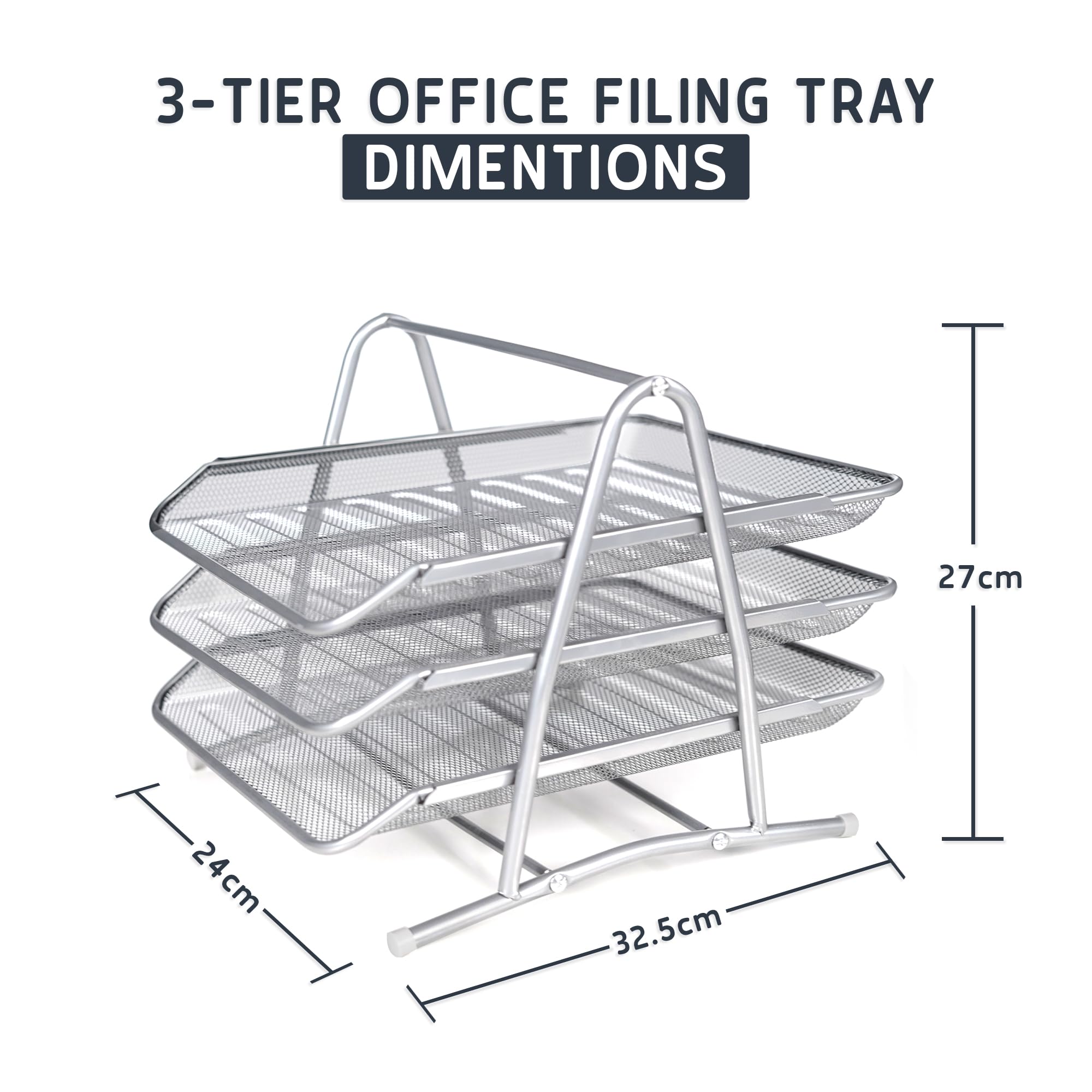 Mesh 3 Tier Office Filing Paper Letter Trays Stackable for Home & Office