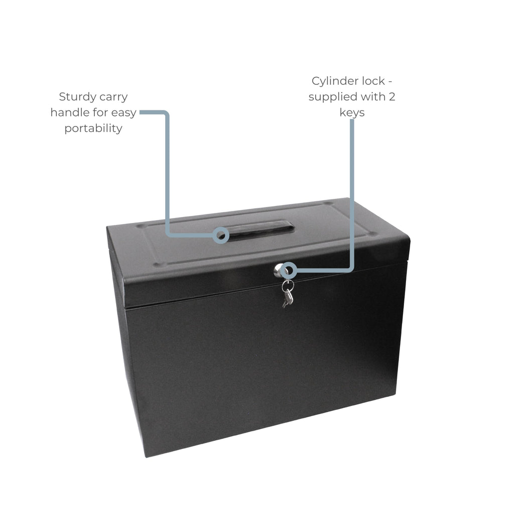Cathedral A4+ (Foolscap) Steel File Box with Starter Pack of 5 Suspension Files - Black