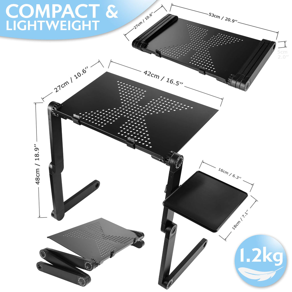 Folding Laptop Stand – Height Adjustable Lap Desk, 360° Legs, Mouse Tray, Portable, Black