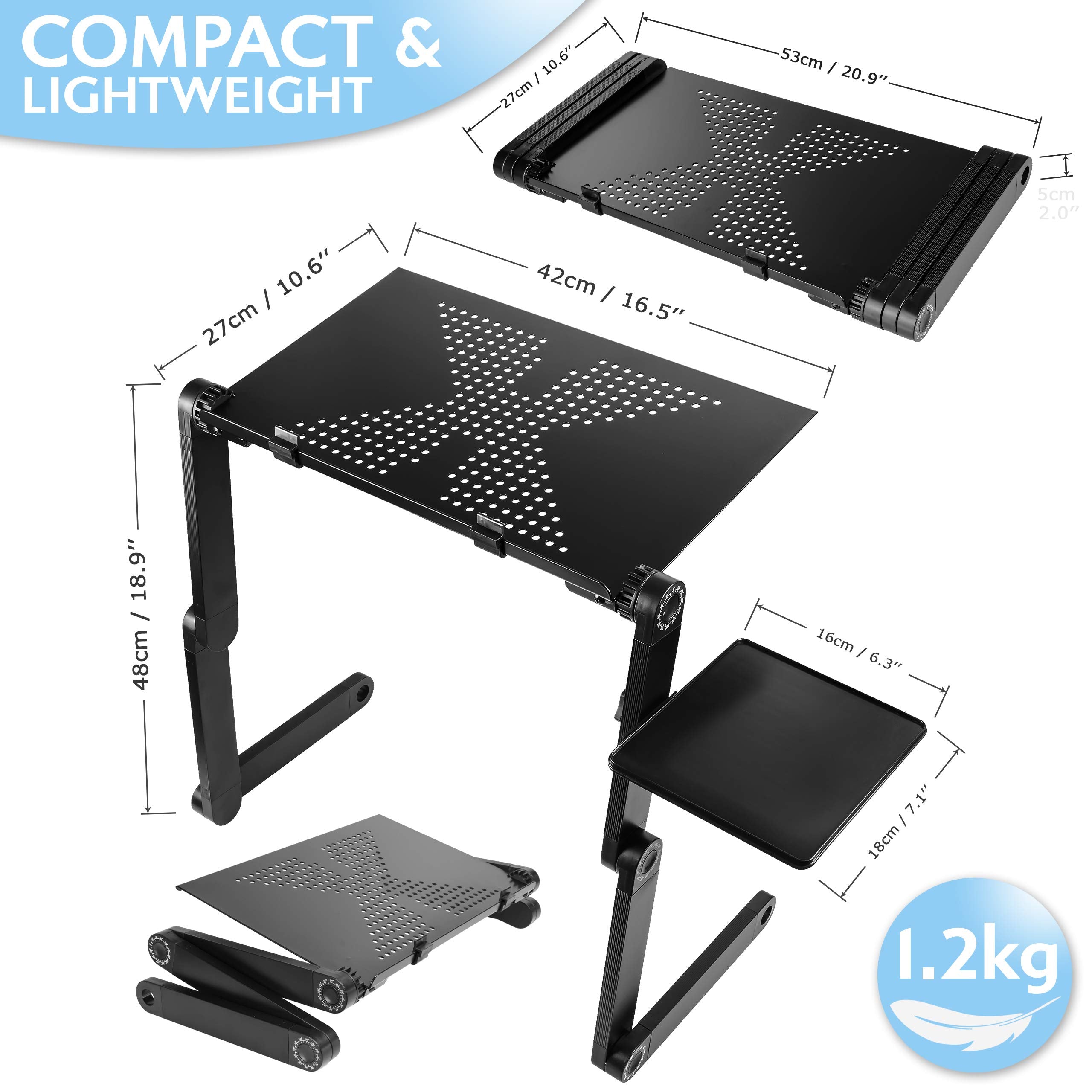 Folding Laptop Stand – Height Adjustable Lap Desk, 360° Legs, Mouse Tray, Portable, Black