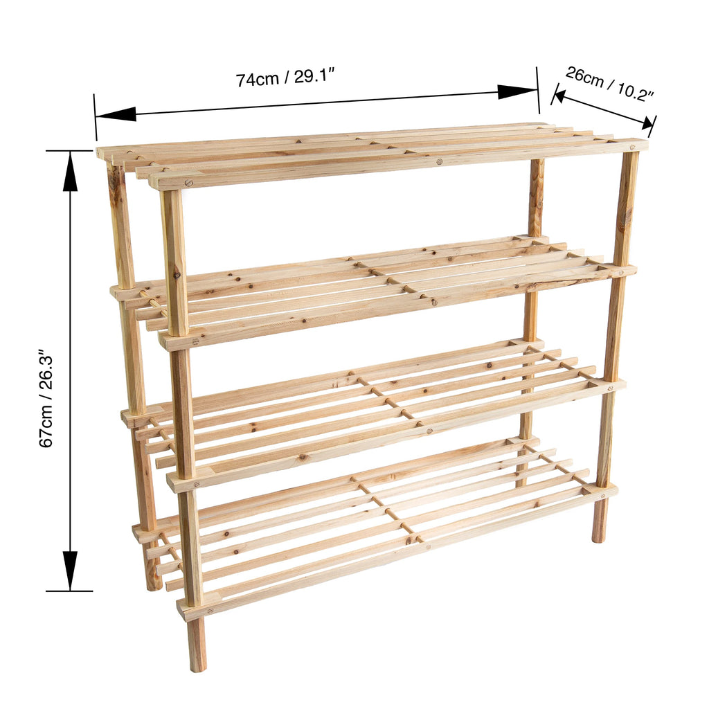 Wooden Shoe Rack 4 Tier Storage Shelf Unit Stackable