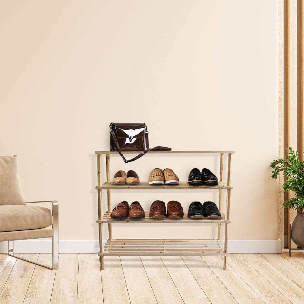 Wooden Shoe Rack 4 Tier Storage Shelf Unit Stackable