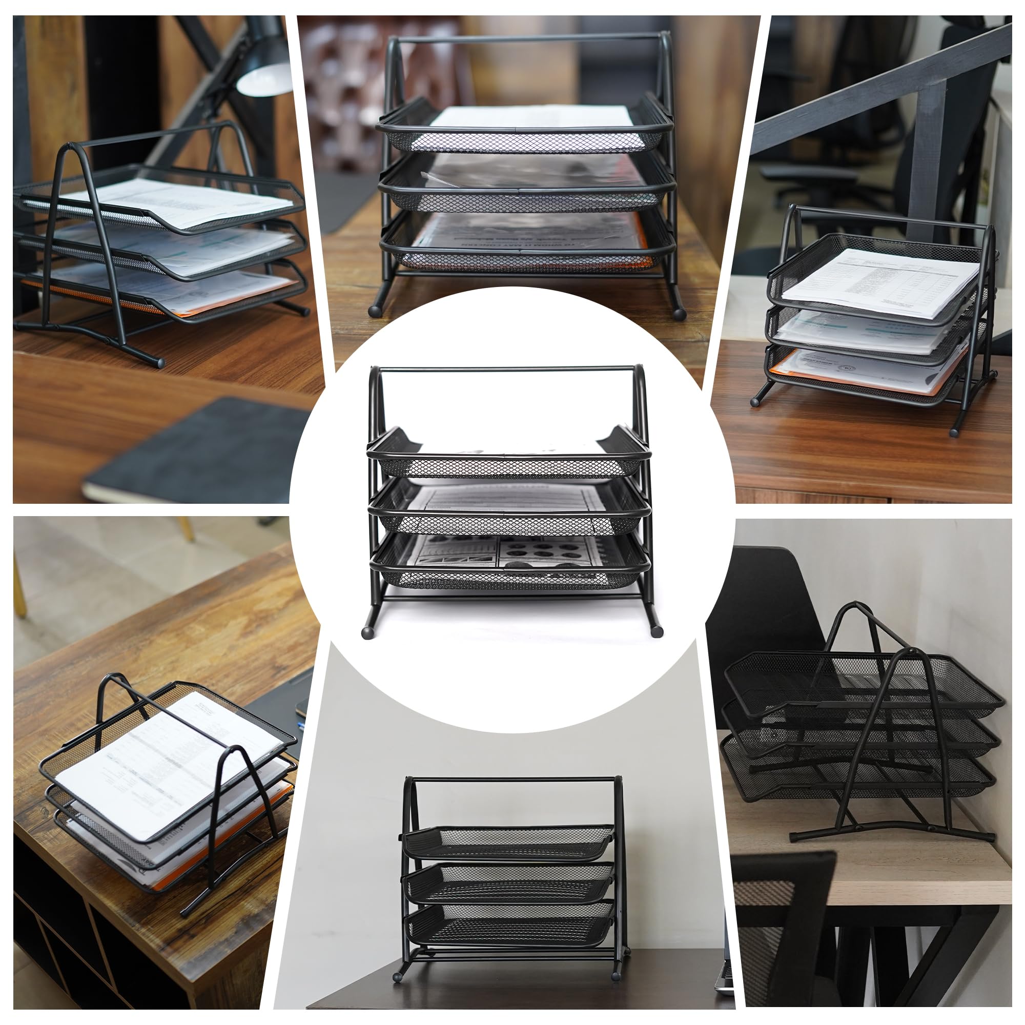 Mesh 3 Tier Office Filing Paper Letter Trays Stackable for Home & Office