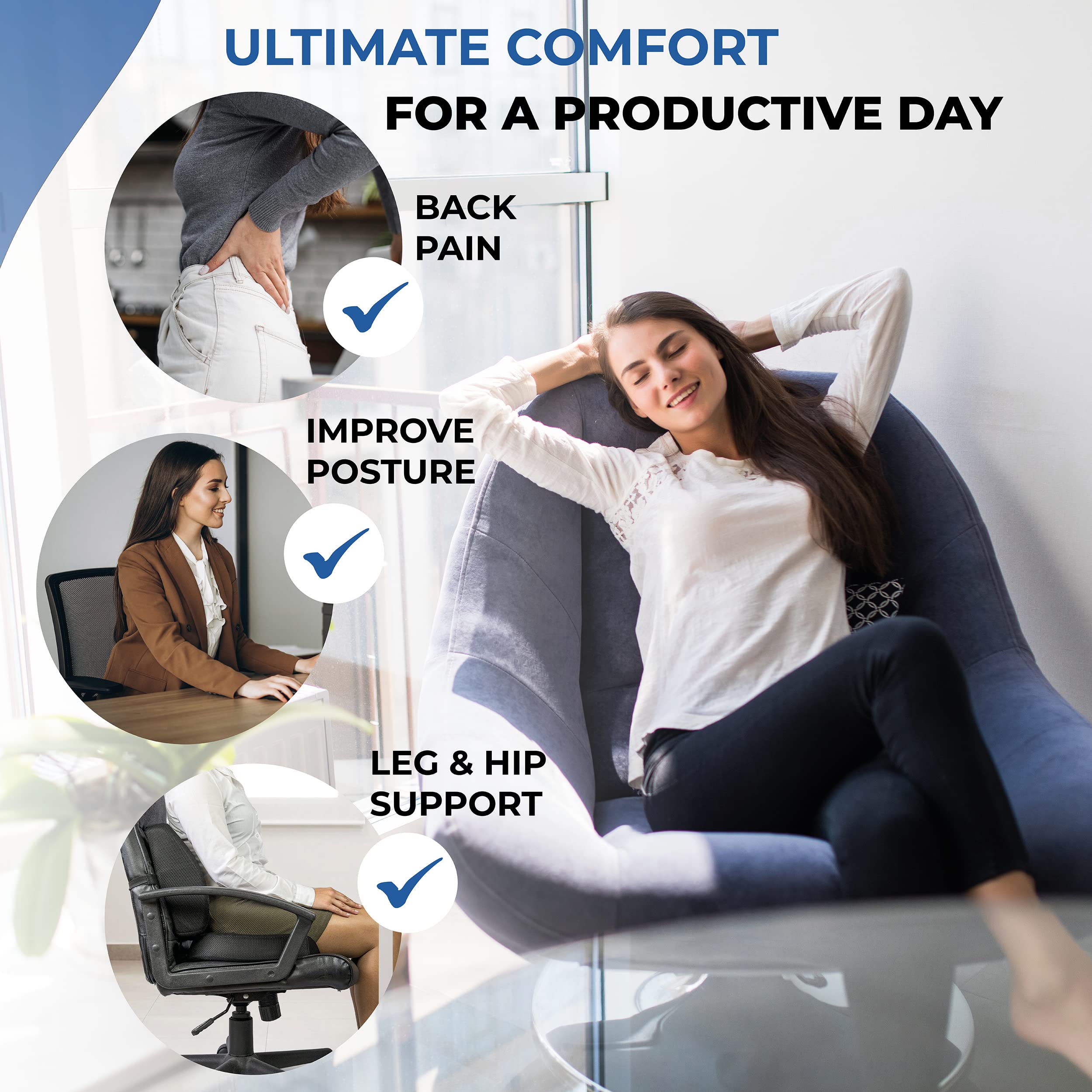Lumbar Support Pillow for Car & Chair - Lower Back Cushion Set