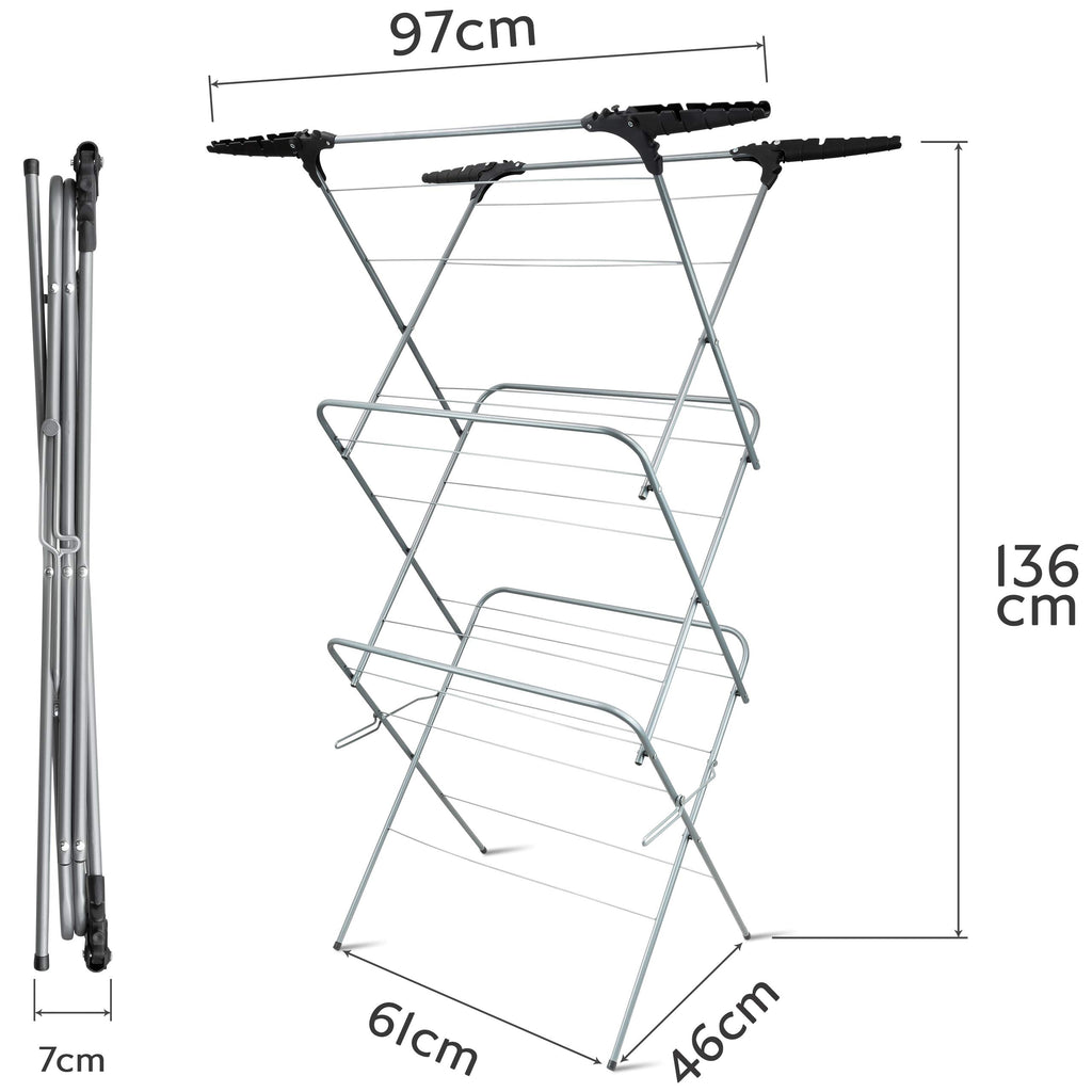 3 Tier Clothes Maiden - Foldable Indoor Clothes Airer, Drying Rack & Clothes Horse