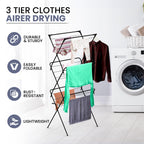 Clothes Airer 3-Tier Folding – Compact Maiden Drying Rack, 18m, 10kg, Metal, Black